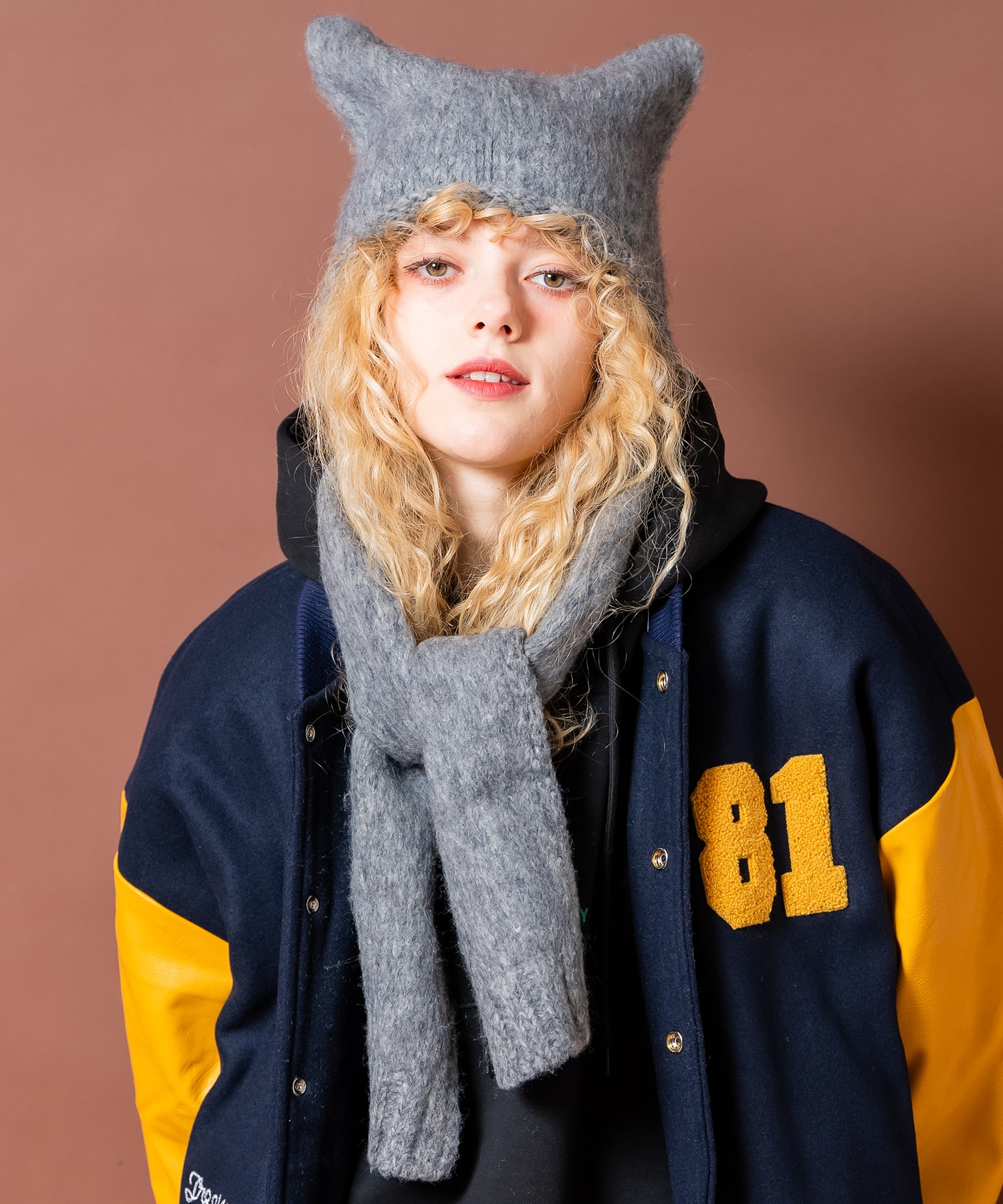 an meets zakka 起毛ファーネコ耳イヤーフラップマフラーニット帽