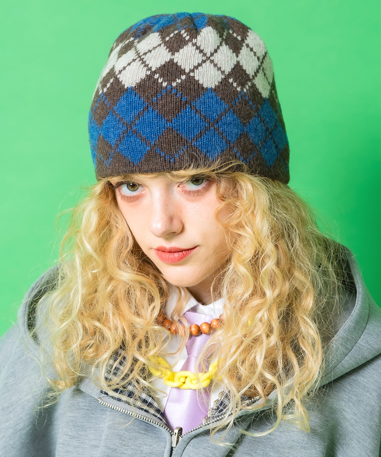 an meets zakka アーガイル柄ウールニットビーニー