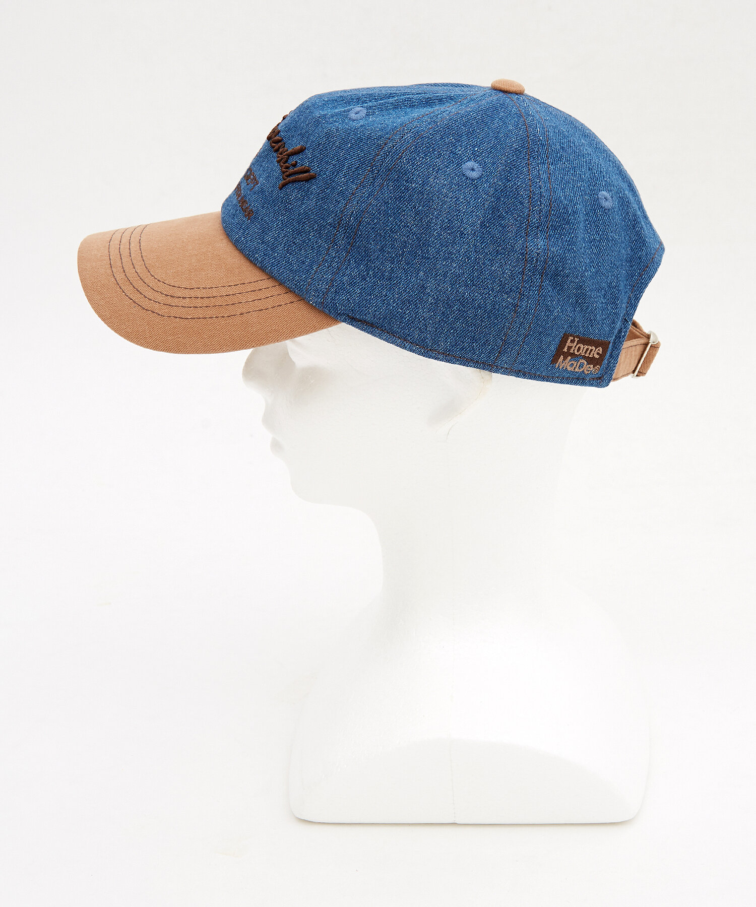 デニム＆コットンコンビ配色ロゴ刺繍レトロキャップ / ユニセックス BB