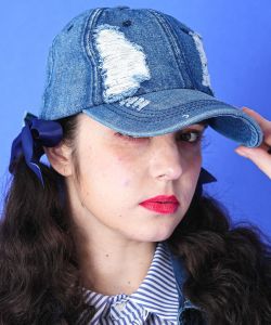 an meets zakka ダメージデニムキャップ
