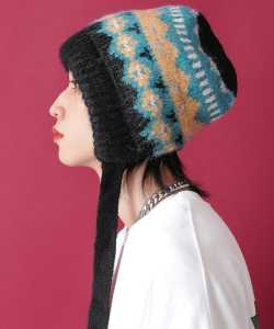 an meets zakka 民族柄ニットフーディー帽子