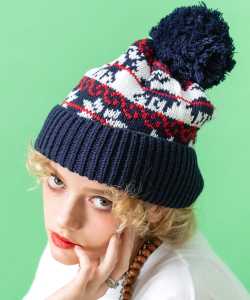 an meets zakka ノルディック柄ボンボンニット帽