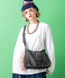 an meets zakka ビンテージテイスト合成皮革ベルトフラップショルダーバッグ