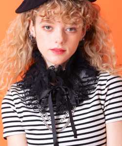 an meets zakka リボン＆フラワーコットンレースフリルチュール付け襟