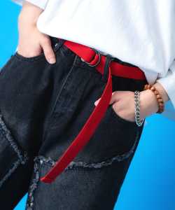 an meets zakka マットブラックDリングキャンバスロングベルト