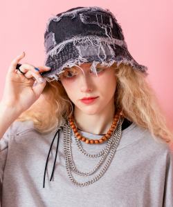 an meets zakka クラッシュフリンジランダムパッチワークデニムハット