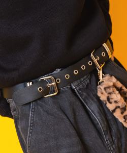 an meets zakka ダブルバックルデザイン合成皮革ベルト