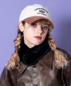 an meets zakka ロゴ刺繍コットン＆合成皮革バイカラーコンビベースボールキャップ