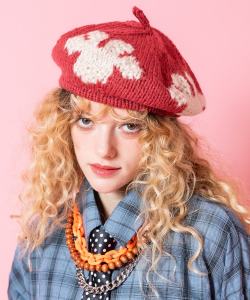 an meets zakka レトロ模様ウールニットベレー帽
