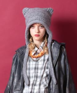 an meets zakka ネコ耳イヤーフラップコードネップニットキャップ