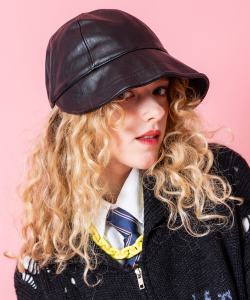 an meets zakka ワイドバイザー合成皮革ジョッキーキャップ