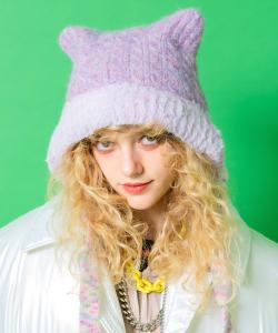 an meets zakka マーブルカラーコードネコ耳ファー切替イヤーフラップニット帽