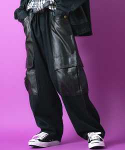 a.p.o.v. -ankoROCK's select- 合成皮革ビッグカーゴポケットワイドイージーデニムパンツ