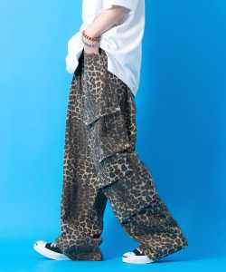 a.p.o.v.  レオパードコットン４連スラントサイドポケットワイドカーゴパンツ