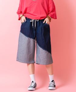 a.p.o.v. -ankoROCK's select- バイアス裏地切替デニムワイドハーフパンツ