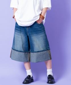 a.p.o.v.  ロールアップウォッシュドデニムバギーハーフパンツ