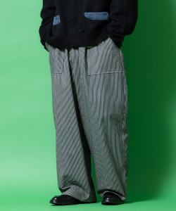 a.p.o.v. ヒッコリーストライプコットンバルーンワイドワークパンツ