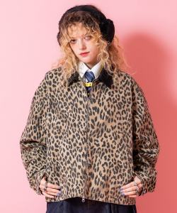 a.p.o.v. ブラック襟切替レオパードコットン短丈ワークジャケット