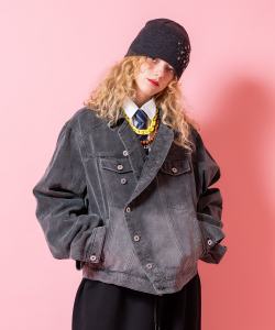 a.p.o.v. カーブラップボタンフロントオーバーサイズ短丈デニムジャケット