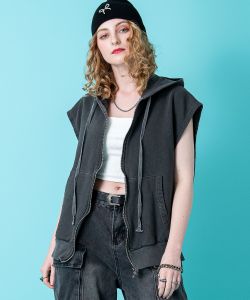 a.p.o.v.  ピグメントジップアップノーリーブパーカー