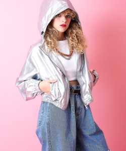 a.p.o.v.  メタリッククロップドパーカー 