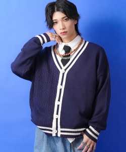 a.p.o.v. -ankoROCK's select- アシンメトリー編み模様チルデンニットVネックカーディガン 