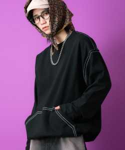 a.p.o.v.  ビッグカンガルーポケットオーバーサイズステッチスウェットカットソー