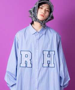 【期間限定 5％OFF】 a.p.o.v. -ankoROCK's select- ロゴ刺繍ワッペンオーバーサイズマルチストライプシャツ