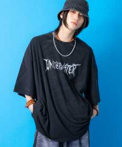 a.p.o.v.  デビルフォントロゴダートピグメントスーパーオーバーサイズTシャツ