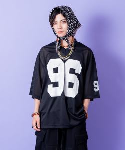 a.p.o.v.  ナンバリングプリントオーバーサイズメッシュゲームシャツ