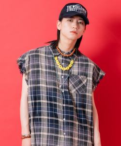 a.p.o.v. -ankoROCK's select- オーバーサイズダメージノースリーブチェックネルシャツ