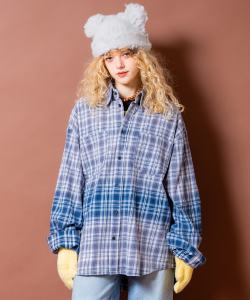 a.p.o.v. ワンライングラデーションブリーチチェックオーバーサイズコットンネルシャツ