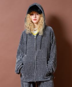 a.p.o.v. ベルベットタッチケーブルテイストリブニットオーバーサイズジップアップパーカー