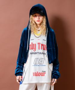 a.p.o.v. クラッシュソフトベロアオーバーサイズクロップドジップアップパーカー