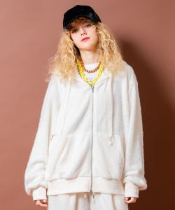 a.p.o.v. シャギーファーニットオーバーサイズジップアップパーカー