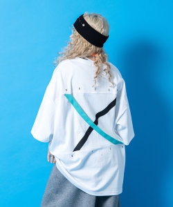 a.p.o.v. バックミントベルトミックスXプリントオーバーサイズTシャツ