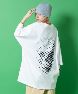 a.p.o.v. サークルパッチドットアートスカルバックプリントオーバーサイズTシャツ