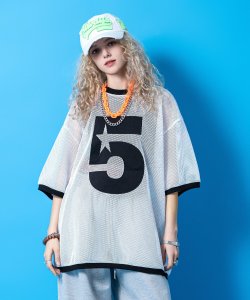 a.p.o.v. ビッグナンバリングジャージーワッペンオーバーサイズメッシュリンガーTシャツ