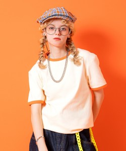 a.p.o.v. クロップド丈リンガーTシャツ