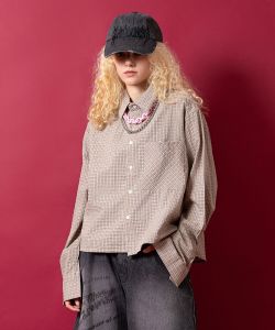 a.p.o.v. クロップド丈チェック柄長袖シャツ