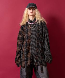 a.p.o.v. ダブルチェック柄切替長袖ネルシャツ
