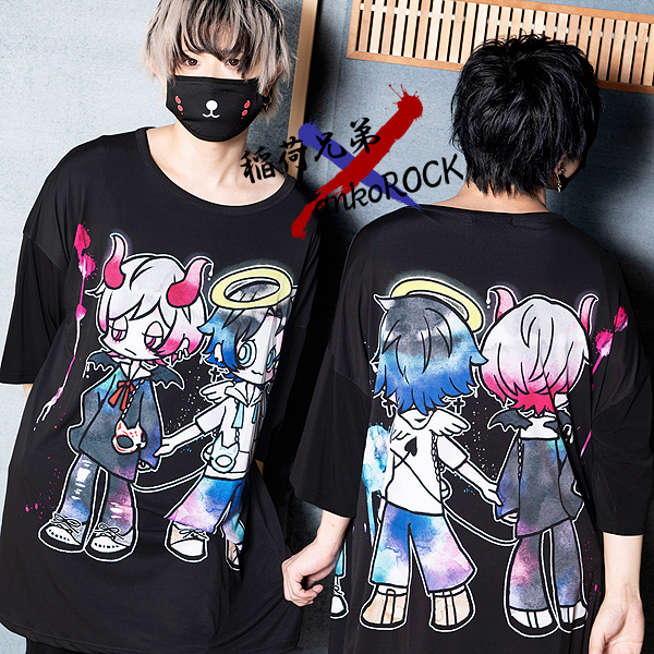 前後リアル中二版天使(俊)と悪魔(凌)Tシャツ -メガビッグ- ankoROCK 