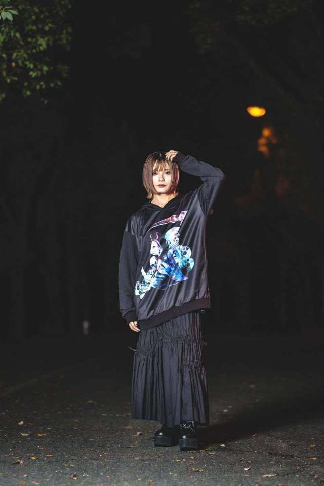 前後ホラーナイト死神ネコプルオーバーパーカー -スーパービッグ  