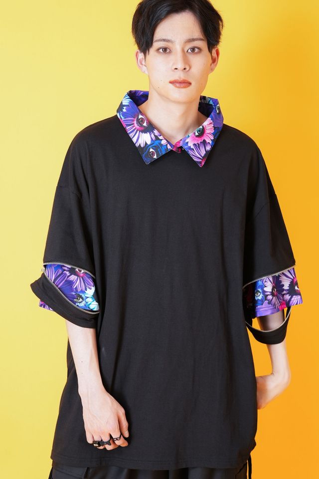 オープンジップフェイクレイヤー美しいものには棘があるシャツTシャツ 