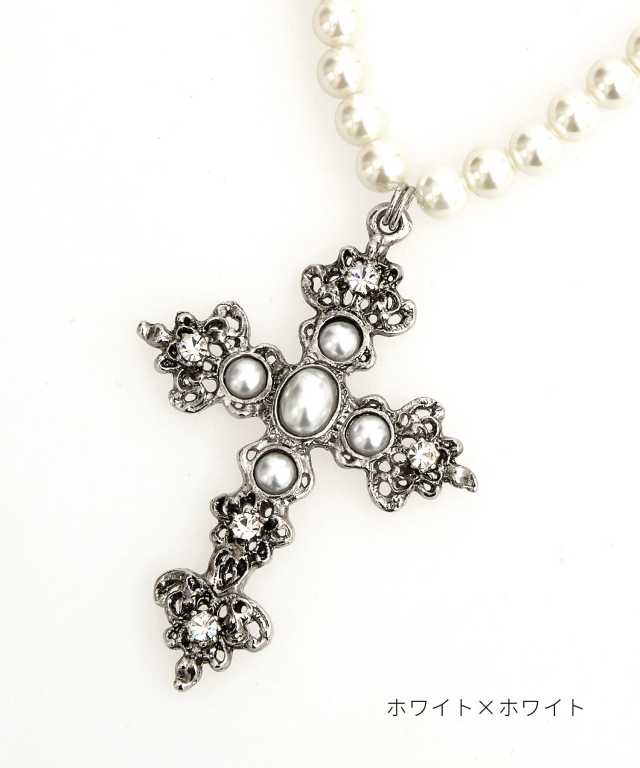 ロザリオテイストクロスパールネックレス ankoROCK(アンコロック  