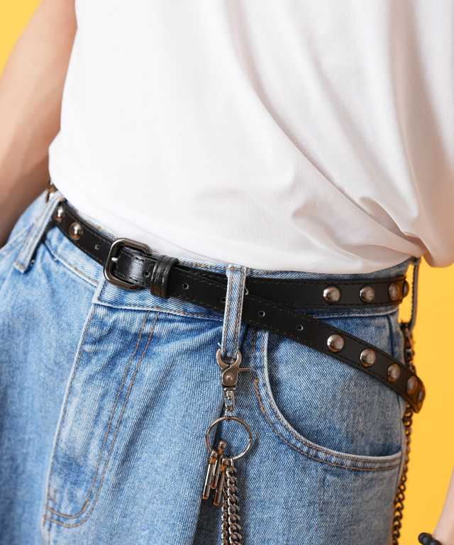 ボールスタッズレザーナローベルト / レディース 細め ankoROCK(アンコ  