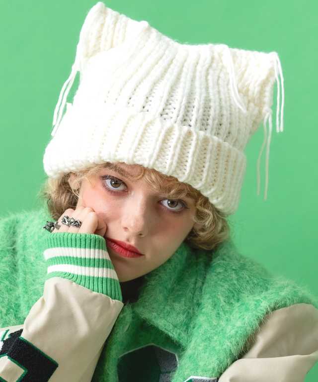 ネコ耳フリンジコードニット帽 / ニットキャップ メンズ