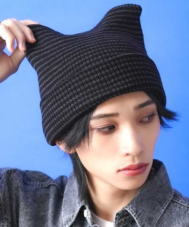 ネコ耳ボーダーニットニットキャップ / メンズ レディース ユニ