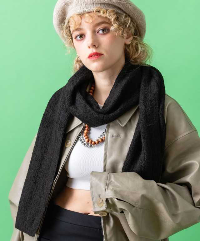 レトロタッチリブ編みウールニットマフラー / メンズ レディース ユニ