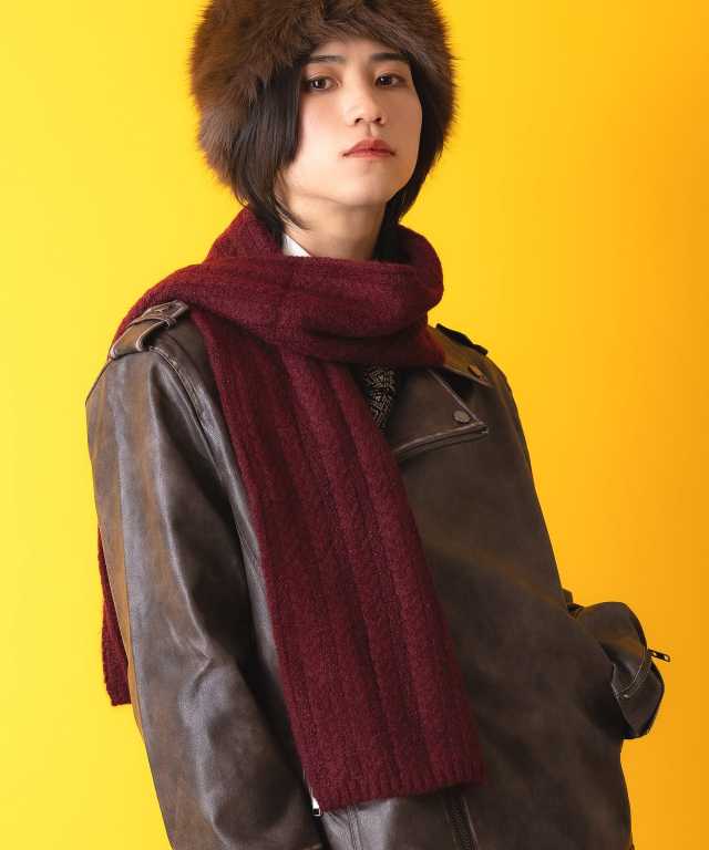 レトロタッチリブ編みウールニットマフラー / メンズ レディース ユニ